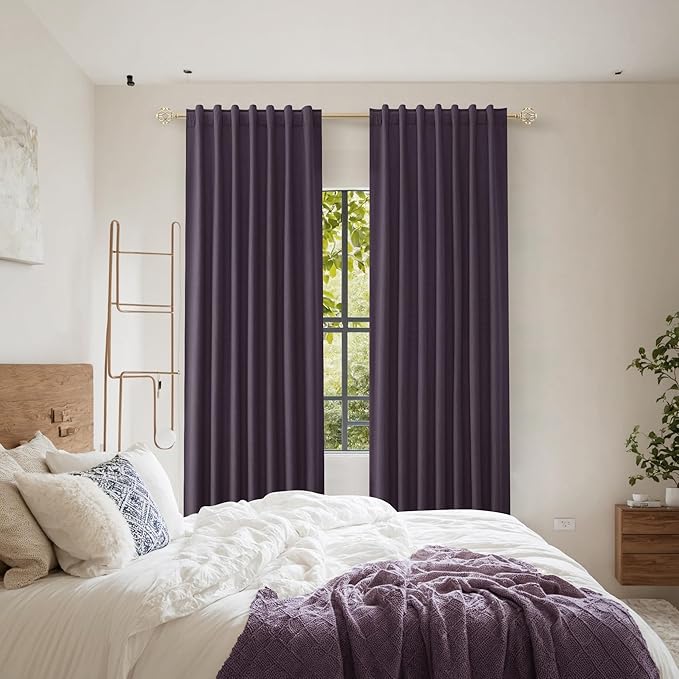Guken 100% Blackout Curtains 80 Inch Length 2 Panels Set for Living Room Bedroom Back Tab Thermal Insulated Black Out Linen Drapes Room Darkening Window Curtains 80 Inches Long,Plum