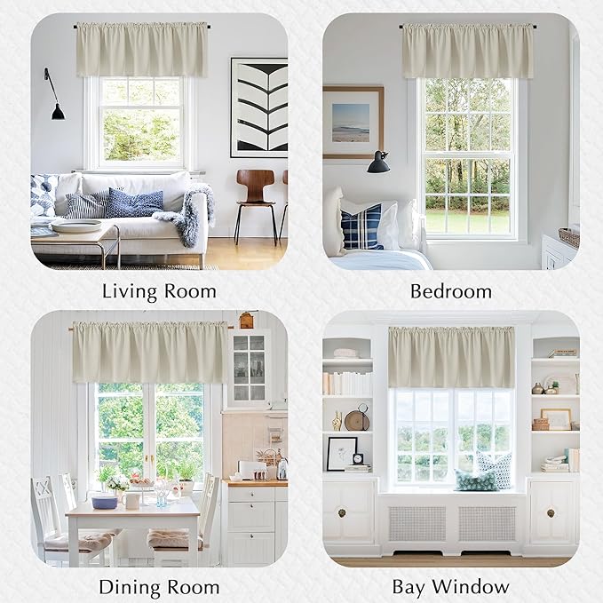 FMFUNCTEX 100% Blackout Valance Curtains for Bedroom, Cream Textured Kitchen Window Curtains 18 Inch Length Thermal Insulated Curtains for Living Room, Rod Pocket Drapes Room Darkening 1 Panel