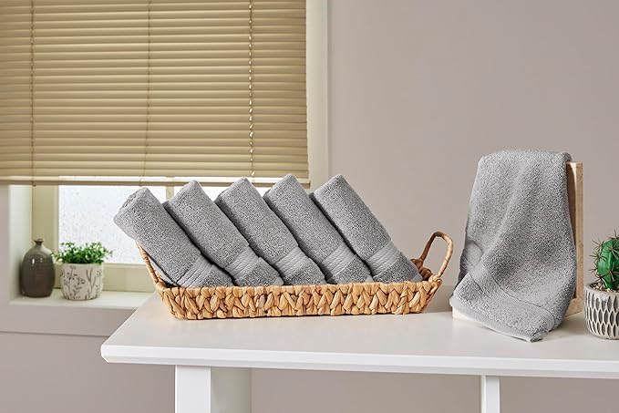 Ozdilek 6-Piece Washcloth Set 13x13 100% Turkish Cotton, 600 GSM, Soft, Gentle on Sensitive Skin, Multi-Purpose Use, Washable, Reusable, Ideal for Baby Care & Spa 6 Towels (Light Grey)