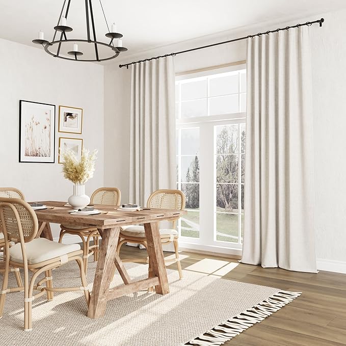 Guken 100% Blackout Curtains 72 Inch Length 2 Panels Set for Living Room Bedroom Back Tab Thermal Insulated Black Out Linen Drapes Room Darkening Window Curtains 72 Inches Long,Beige White