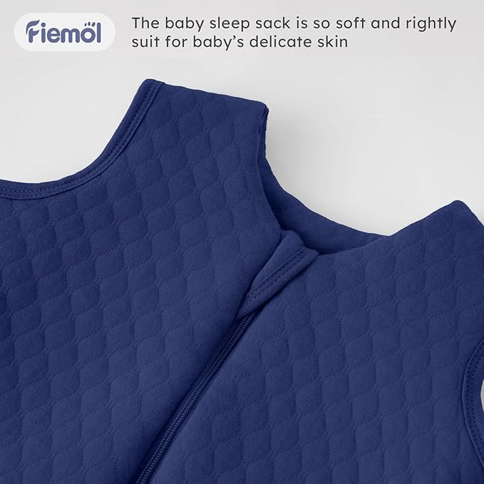 FIEMOL Baby Sleep Sack 12-18 Months 2.5 TOG, Winter Cotton Sleep Sacks Newborn and Infant, Warm Quilted Baby Wearable Blanket, Newborn Sleeping Bag with 2-Way Zipper Blue 1 Pack