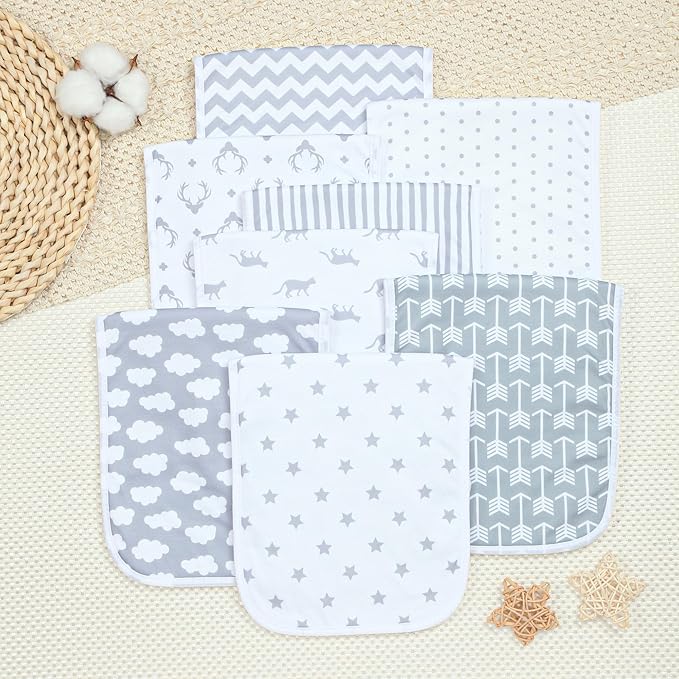 Hakochia Burp Cloths for Baby Boy & Girl Organic Cotton Large Unisex Burp Clothes Extra Absorbent Soft Neutral Burping Rags Spit Up Cloth Sets for Newborns 8 Pack