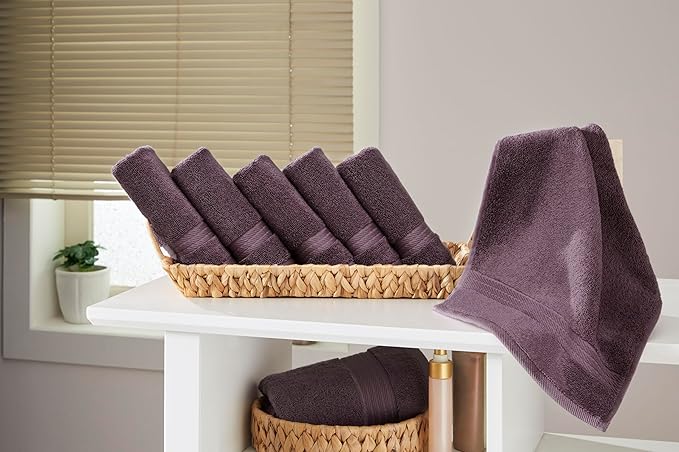 Ozdilek 6-Piece Washcloth Set 13x13 100% Turkish Cotton, 600 GSM, Soft, Gentle on Sensitive Skin, Multi-Purpose Use, Washable, Reusable, Ideal for Baby Care & Spa 6 Towels (Orchid Purple)