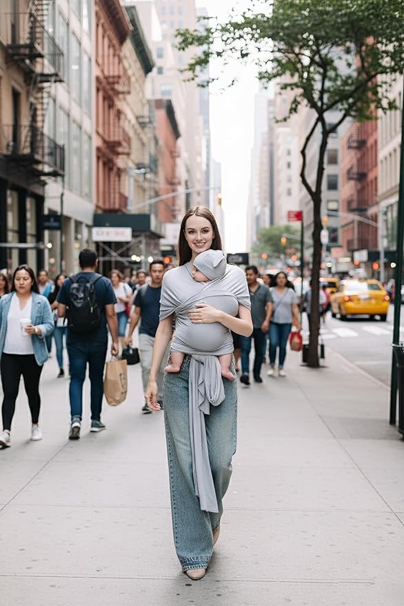 Baby Wrap Carrier for Newborns to Toddlers (8-35 lb), Modal Soft-Stretch Sling, Breathable All-Season, Quick Tie with Center Marker, Machine Washable Grey
