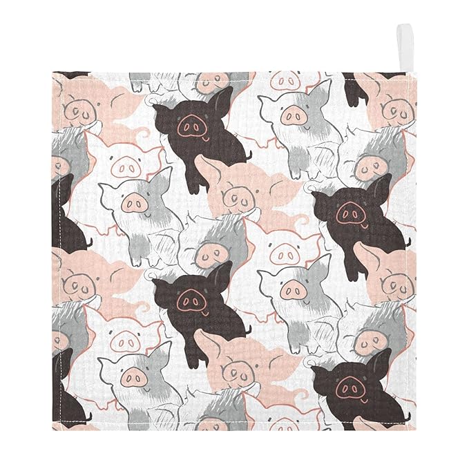 Baby Washcloths Cotton Ink Pigs Baby Muslin Washcloths Piglets Soft Baby Face Towel for Newborn Infants Baby Wipes, 11.8 X 11.8 Inch, 5 Pack