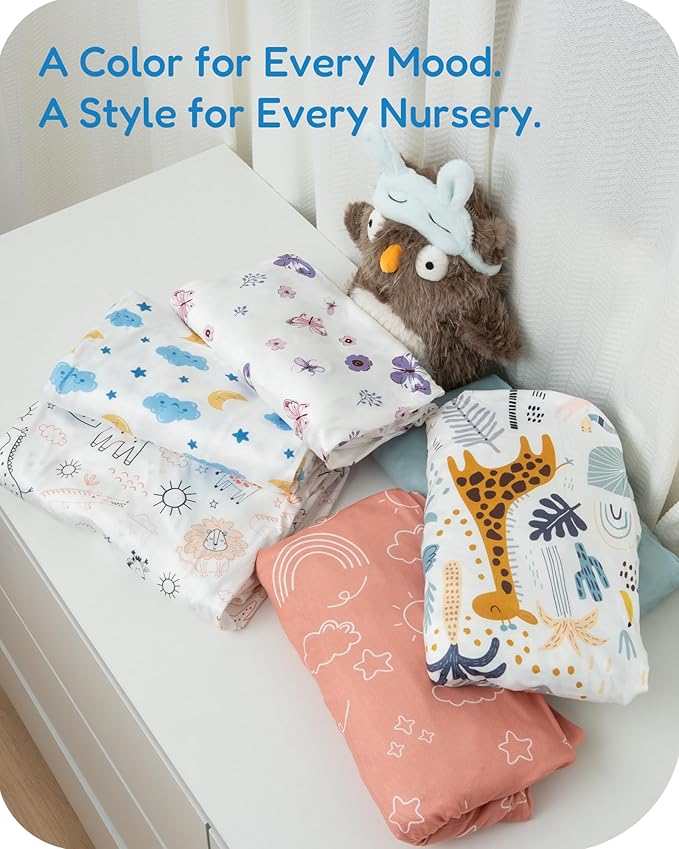 Pack and Play Sheets Fitted, Ultra Soft Orange Cloud and Rainbow Design, Breathable and Soothing, Hypoallergenic, 2 Pack for Baby Boys and Girls
