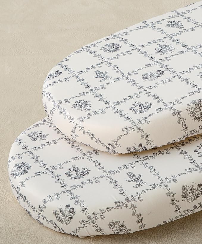 SDY Jersey Floral Bassinet Sheets for Baby Boys and Girls,32 "x 16 "x 4",2 Pack,Neutral Flower Standard Oval/Retangle Bassinet Mattress Sheets for Toddler,Super Soft Breathable