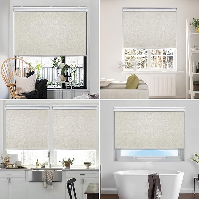 Homebox Cordless Blackout Roller Shades for Windows, 100% Room Darkening Blinds with Thermal Insulated Easy Install Spring System for Home, Living Room, Nursery (47" W x 72" H, Beige)