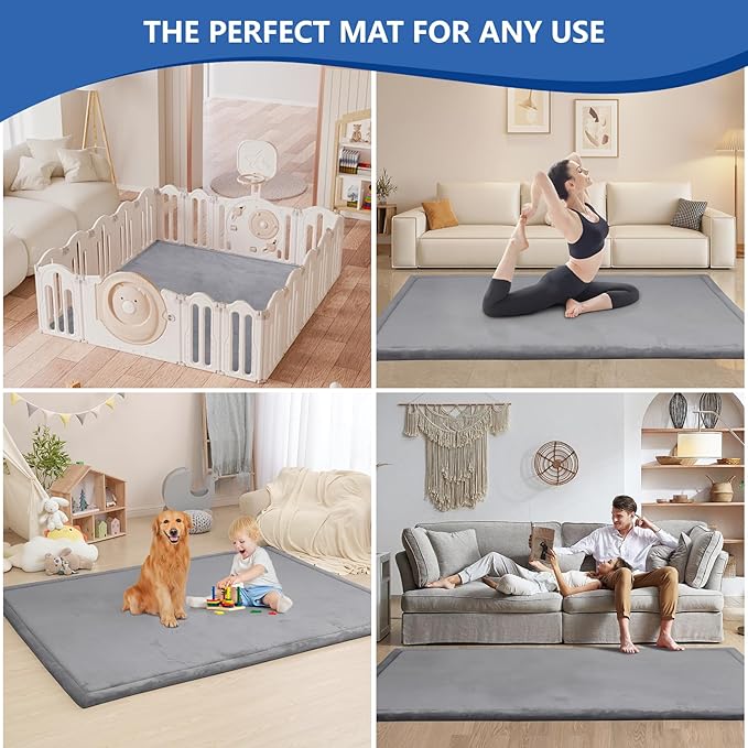 Baby Play Mat for Floor,1.3" Thick Memory foam Tummy Time Mat for Toddlers,Infants,kids,Water-Repellent Soft Nursery Rug ,79"×79" Extra Large Non Slip for Crawling&Yoga,Tatami Style for Living Room(Dark Grey)