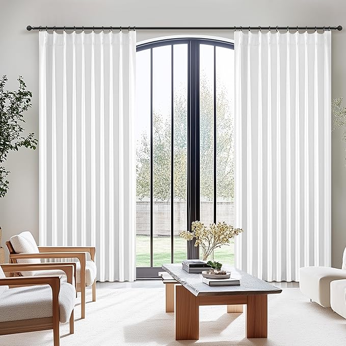 Bright White Curtains 108 Inches Long Pinch Pleated Linen Blackout Curtains for Living Room & Bedroom, Luxury Modern Floor to Ceiling Curtains Room Darkening Thermal Window Drapes Decor 9 FT