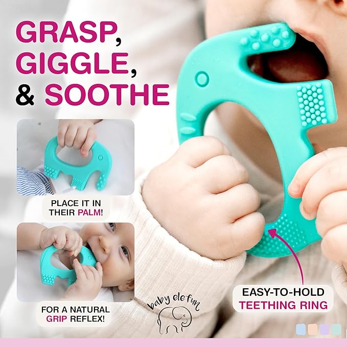 Baby Elefun Baby Teething Toys 5X Pain Relief Zero Delay 0-6 Months Pink