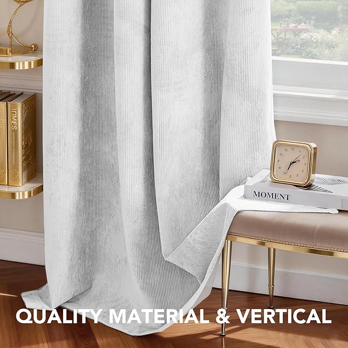 H.VERSAILTEX Velvet 100% Blackout Curtains for Living Room Full Light Blocking Curtains Thermal Insulated Room Window Drapes Soft Luxury Curtains Grommet Top 2 Panels (55" W x 108" L, White)