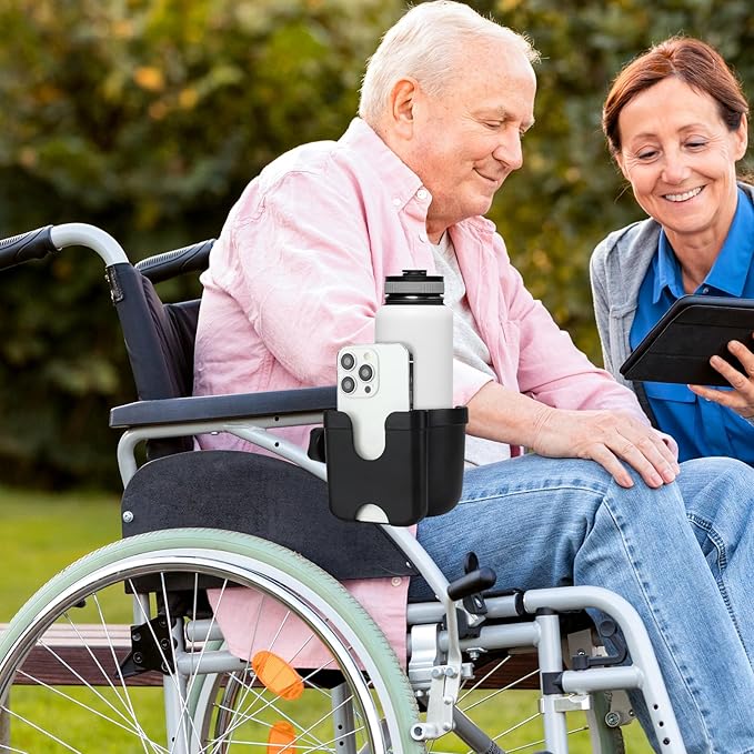 Accmor 2-in-1 Walker Cup Holder with Phone Holder, Wheelchair Cup Holder, Rollator Cup Holder, Cup Phone Holder for Walker, Wheelchair, Rollator, Mobility Scooter