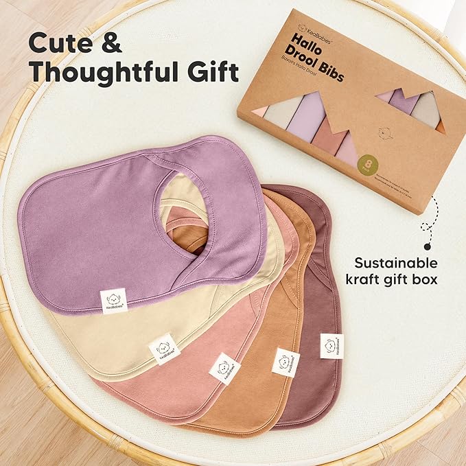 KeaBabies 8-Pack Baby Bibs for Boys, Girls - Pullover Bibs for Drooling Teething Baby Girl & Boy Toddler, Newborn, Soft & Absorbent, Cute Colors, Large Torso Coverage Keep Infant Clean & Dry (Mauve)
