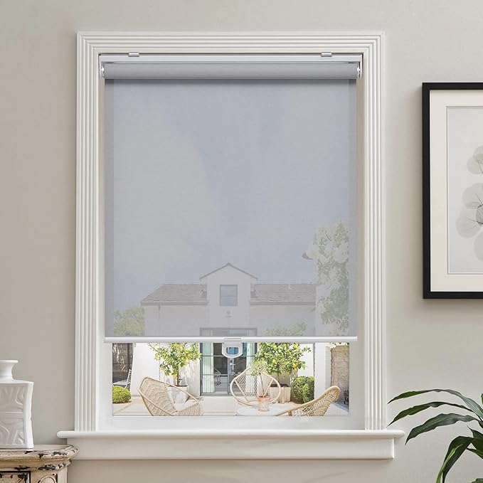 Cordless Roller Shades for Windows Light Filtering Shades with 5% Openness Solar Screen Semi Sheer Roller Blinds UV Protection for Office and Home. Easy to Install 61" W x 72" H (Grey)