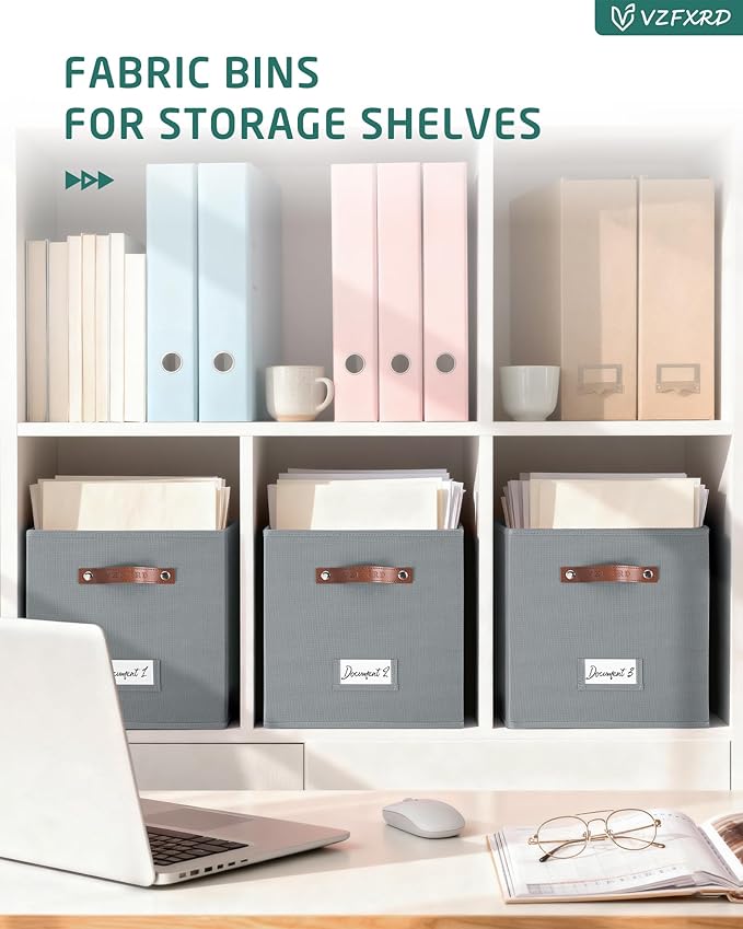 10.5 Inch Storage Cubes with Labels, 6-Pack Non-Woven Fabric Bins with Handles, Foldable Organizer for Closet, Shelf, Bedroom, Home Organization (Gray)