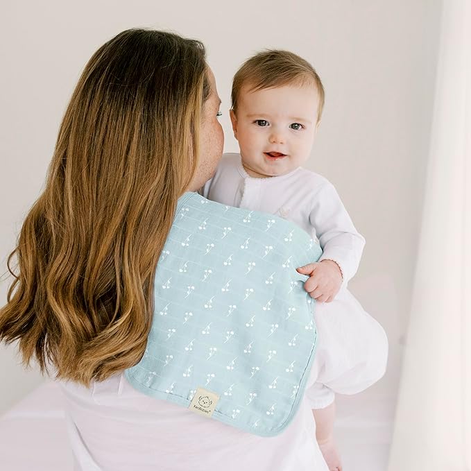 KeaBabies Cotton Muslin Burp Cloths Baby Boy, Girl - 5-Pack Soft & Absorbent Burping Cloth for Babies, Large Baby Towels & Washcloths for Newborn, Spit Up Rags, No Shrink, 20x10" (Wild Bloom)