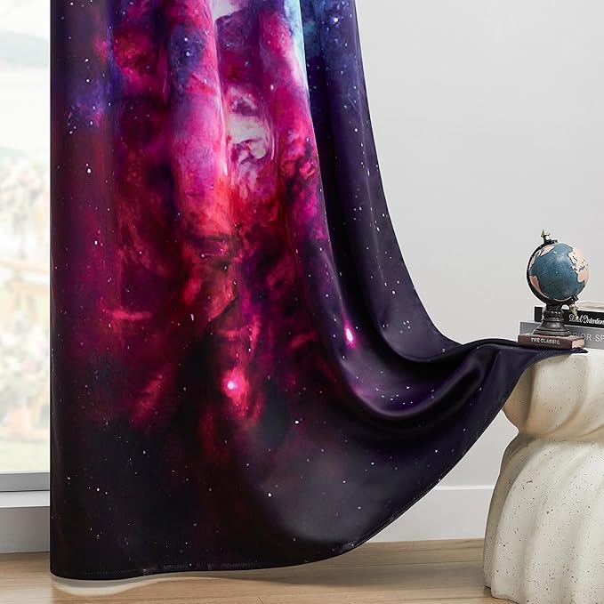 Galaxy Blackout Curtains for Bedroom, Space Nebula Star Drapes, 100% Light Blocking, Thermal Insulated & Noise Reducing Curtains for Living Room, Grommet Top 42 x 84 Inches, 2 Panels