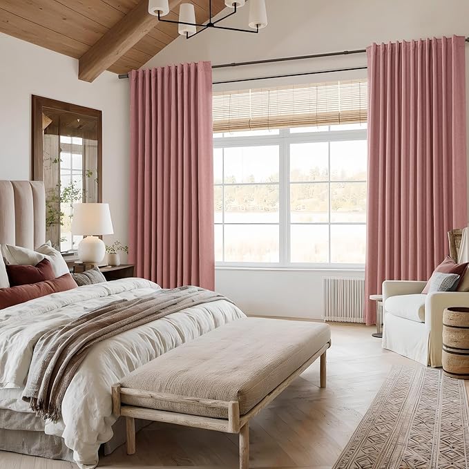 Guken 100% Blackout Curtains 108 Inch Length 2 Panels Set for Living Room Bedroom Back Tab Thermal Insulated Black Out Linen Drapes Room Darkening Window Curtains 108 Inches Long, Ash Rose