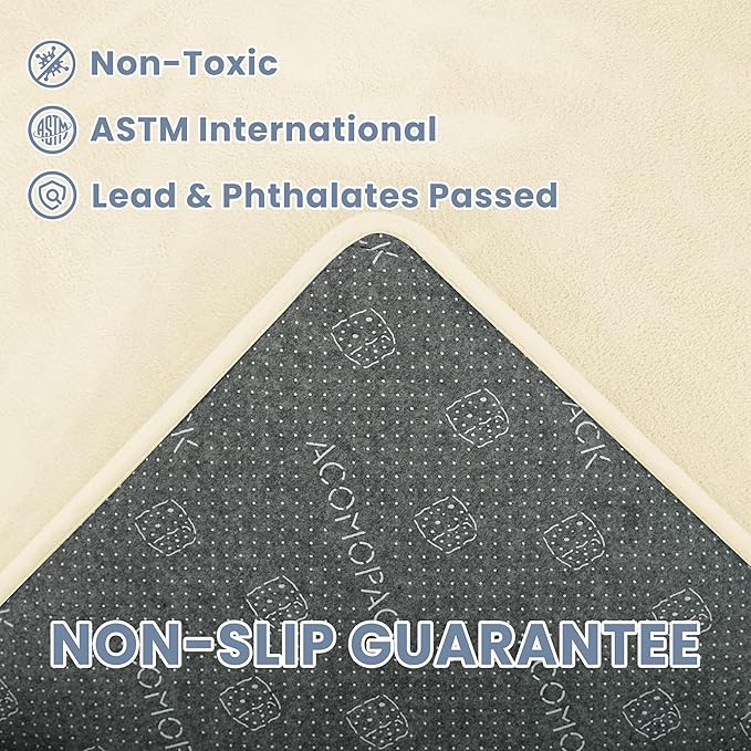 ACOMOPACK 1.3" Thick Baby Play Mat for Floor 59x71"-Large Water-Repellent&Non-Slip Memory Foam Mat for Kids,Toddlers,Soft Velvet Nursery Rug for Tummy Time&Crawling,Yoga,Tatami Style(Beige)