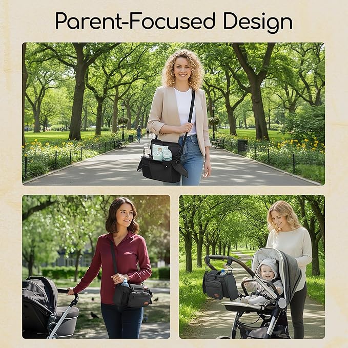 Universal Stroller Organizer Bag with 2 Insulated Cup Holder, Durable Detachable Phone Bag and Shoulder Strap β Fits for Pet Stroller Caddy, Uppababy, Baby Jogger, Britax, Doona, Nuna