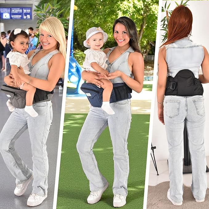 Baby Carrier with Hip Seat - with Lumbar & Back Support – Adjustable Waistband with Strong Support - Health Certified, Machine Washable, Fits Medium–Large (Grey)