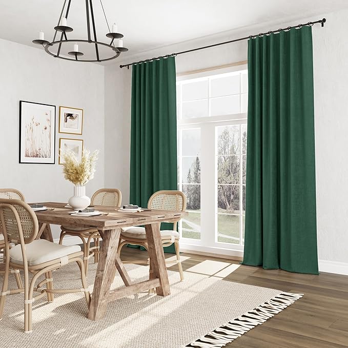 Guken Green 100% Blackout Curtains 108 Inch Length 2 Panels Set for Living Room Bedroom Back Tab Thermal Insulated Black Out Linen Drapes Room Darkening Window Curtains 52 Inches Width
