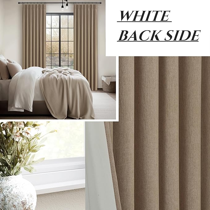RustBrown Linen Pinch Pleated Curtains 100 Inches Long Heavy Duty Thermal Insulated Extra length Burg for Dining Room Total Blackout 48/60/72 Wide Window Treatments Drapes (40"Wx100"Lx2Panels)