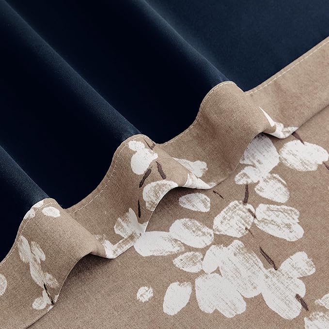 FMFUNCTEX 100% Blackout Floral Curtains for Bedroom, Taupe Curtains 63 inch Length Blossom Flower Patterned for Living Room, Thermal Insulated Farmhouse Drapes, Grommet Top 2 Panels (White on Tan)