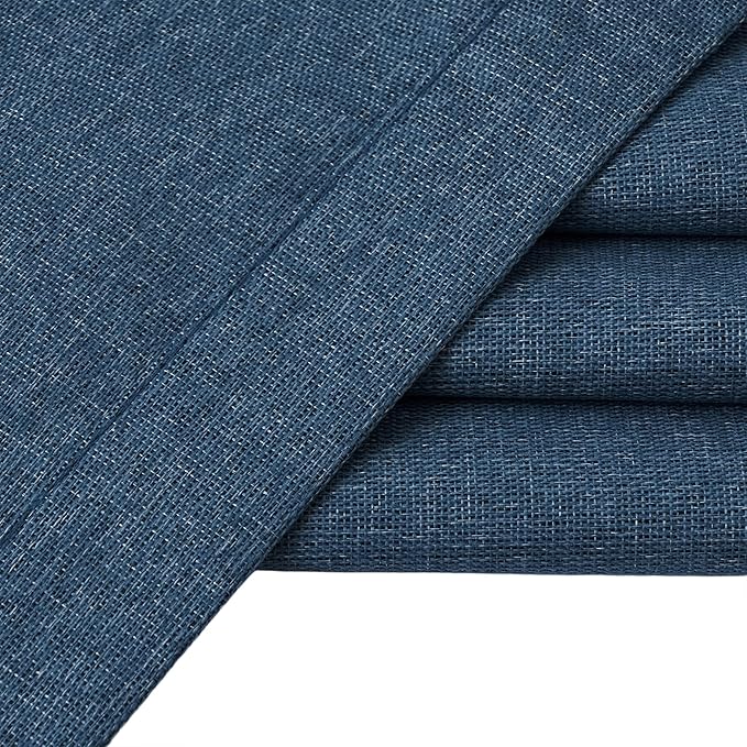 Light Weight Curtains 100% Blackout Linen Textured Curtains 96 Inch Length for Living Room, Bedroom, Full Blackout Curtains with Grommets Top, Dark Blue, 37" W x 96" L, 2 Panels