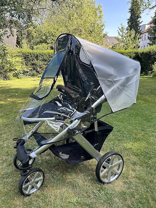 Stroller Rain Cover, Baby Stroller Rain Cover Universal Plastic Stroller Cover, Rain Cover for Stroller, Windproof and Waterproof with Waterproof Zip, Good Air Circulation, Food-Grade EVA Material
