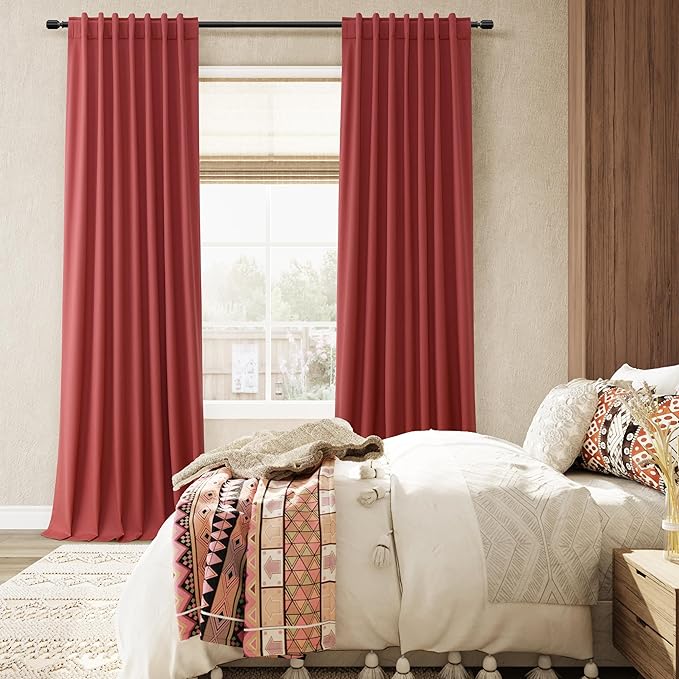 Guken Red 100% Blackout Curtains 72 Inch Length 2 Panels Set for Living Room Bedroom Back Tab Thermal Insulated Black Out Linen Drapes Room Darkening Window Curtains 72 Inches Long