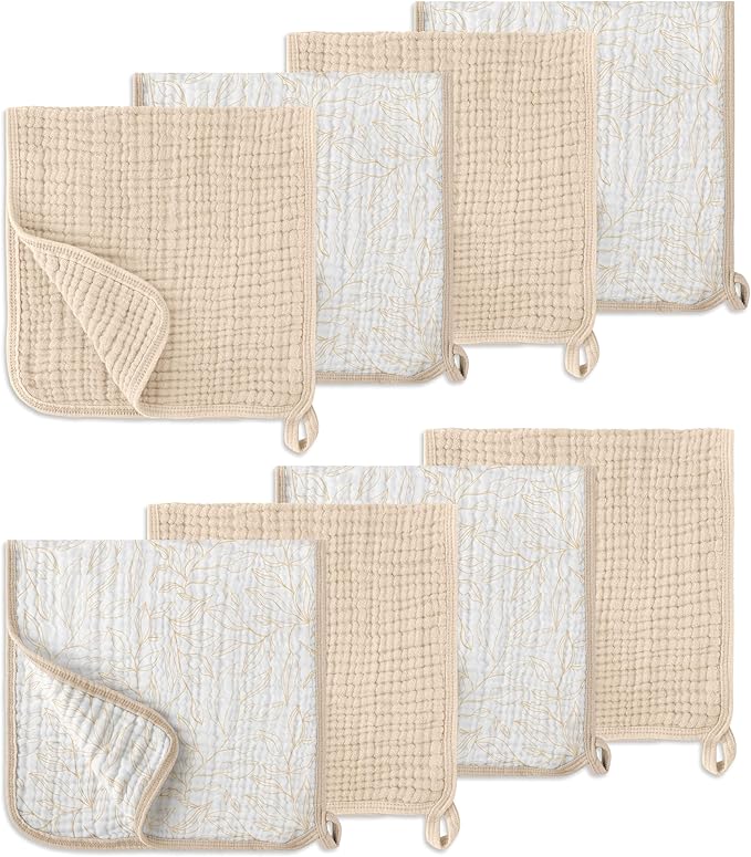 LILY O LAUREL Muslin Burp Cloths, 20"x10"- Pack of 8, 6 Layers Super Soft Absorbent & Breathable 100% Cotton for Baby Drool and Messes, Burp Cloth Baby Boy and Burp Cloths Baby Girl