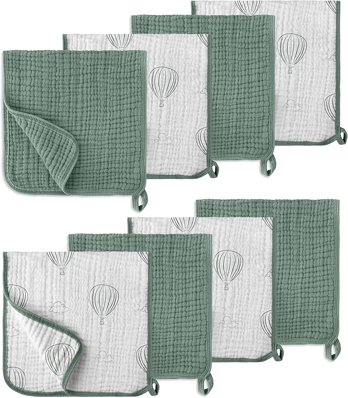 LILY O LAUREL Muslin Burp Cloths, 20"x10"- Pack of 8, 6 Layers Super Soft Absorbent & Breathable 100% Cotton for Baby Drool and Messes, Burp Cloth Baby Boy and Burp Cloths Baby Girl