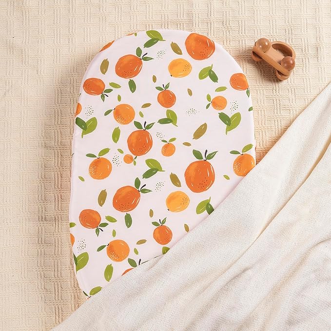 TILLYOU Baby Bassinet Sheets for Girls Boys 2 Pack Baby Sheets for Square Rectangle Oval Bassinet Mattress 33X16 Inch, Orange Flavour & Orange