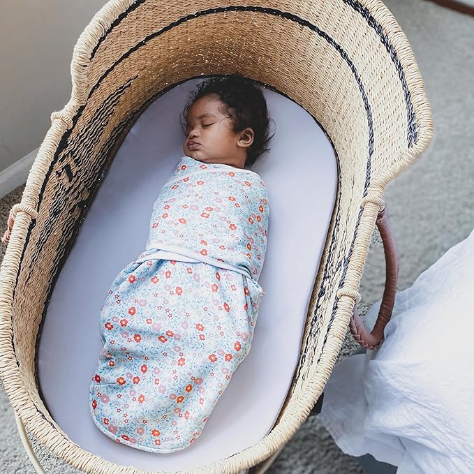 aden + anais Essentials Easy Swaddle Wrap Quick Change with Bottom Zipper, Snug Cotton Knit Baby Wrap Swaddle Blanket for Newborns, TOG 1.0, 3-Pack, Fairy Tale Flowers, 0-3 Months, Small/Medium