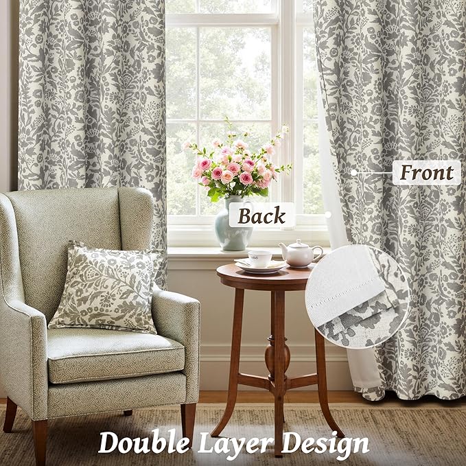 DriftAway Julia Watercolor Blackout Room Darkening Lined Thermal Insulated Energy Saving Window Curtains 2 Layers 2 Panels Each Size 52 Inch by 84 Inch Linen Grey