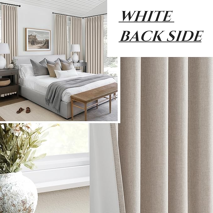Viral Curtains with Pinch Pleat Clips & Hooks, Grey Taupe Faux Linen Blackout Curtain for Bedroom 102 Inches Long Heavy Drapes Cooling for Summer Heat Sound Deadening Privacy Windows (40"Wx102"Lx2)