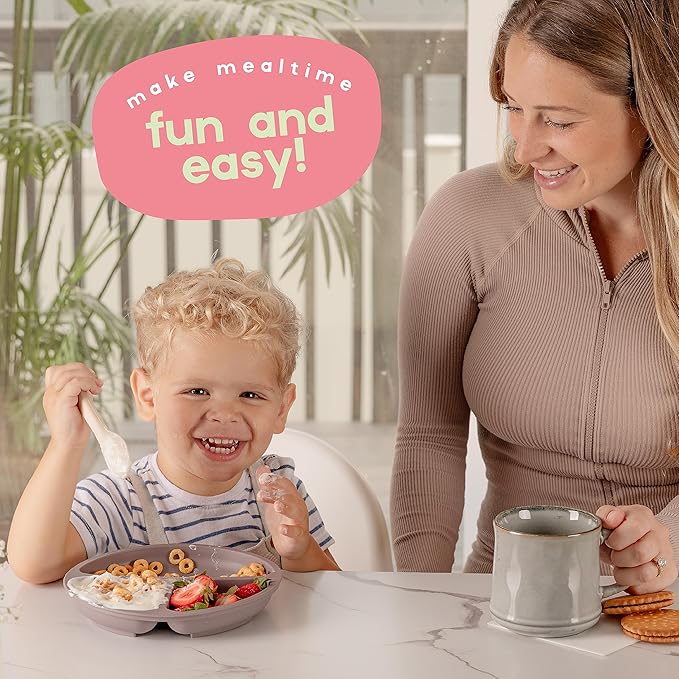 ChériKid Suction Plates for Baby, Toddlers - FEATURES SUPER STRONG QUADRUPLE SUCTION - 100% Food Grade Silicone Toddler Plates with Suction - Unbreakable Divided Kids Baby Plates