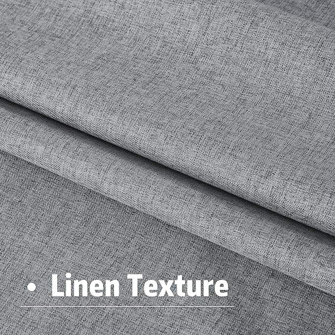 DUALIFE Faux Linen Blackout Grey Curtains 80 Inch Long,Farmhouse Back Tab Rod Pocket Curtains Room Darkening Thermal Insulated Drapes for Bedroom Living Room,W50 x L80,2 Panels