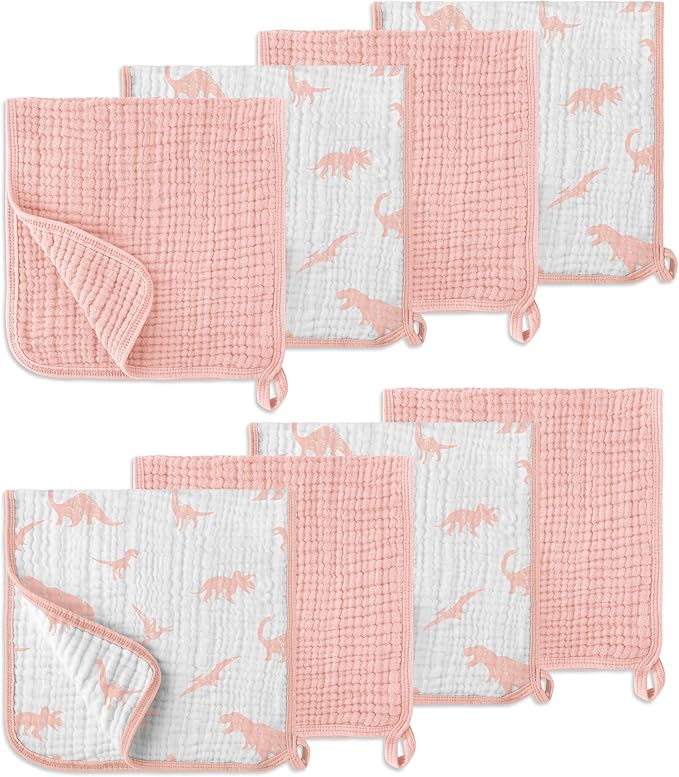 LILY O LAUREL Muslin Burp Cloths, 20"x10"- Pack of 8, 6 Layers Super Soft Absorbent & Breathable 100% Cotton for Baby Drool and Messes, Burp Cloth Baby Boy and Burp Cloths Baby Girl