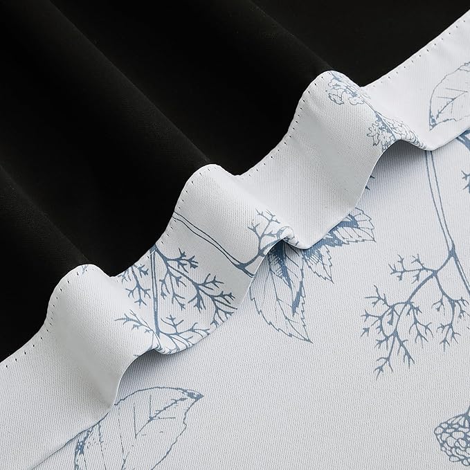 FMFUNCTEX 100% Blackout Floral Curtains 63 Inch Length for Bedroom, Blue and White Floral Drapes for Living Room, Farmhouse Rod Pocket Back Tab Room Darkening Thermal Insulated Window Drapes 2 Panels