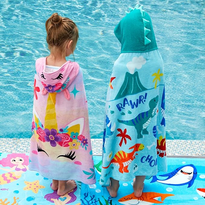 Joiedomi Unicorn Hooded Towels for Kids Soft 100% Cotton Kids Beach Towel 30" x 50" for 3-10 Years Boy Girl Beach Hooded Poncho Absorbent Pool Toddler Swim Bath Wrap