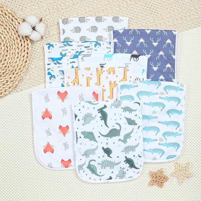 Hakochia Burp Cloths for Baby Boy & Girl Organic Cotton Large Unisex Burp Clothes Extra Absorbent Soft Neutral Burping Rags Spit Up Cloth Sets for Newborns 8 Pack