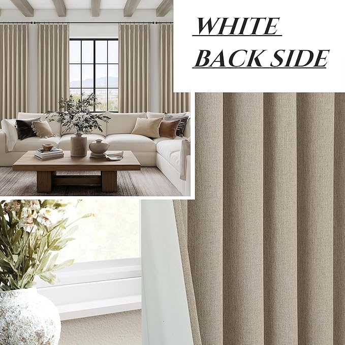 GreyBeige Modern Neutral 90 Inch Pinch Pleated Blackout Sliding Glass Door Curtains Light and Draft Blocking Drapes for Living Room Heavy Duty Lined Linen Burg Cottagecore Nursery 2 Pack (W40"xL90")