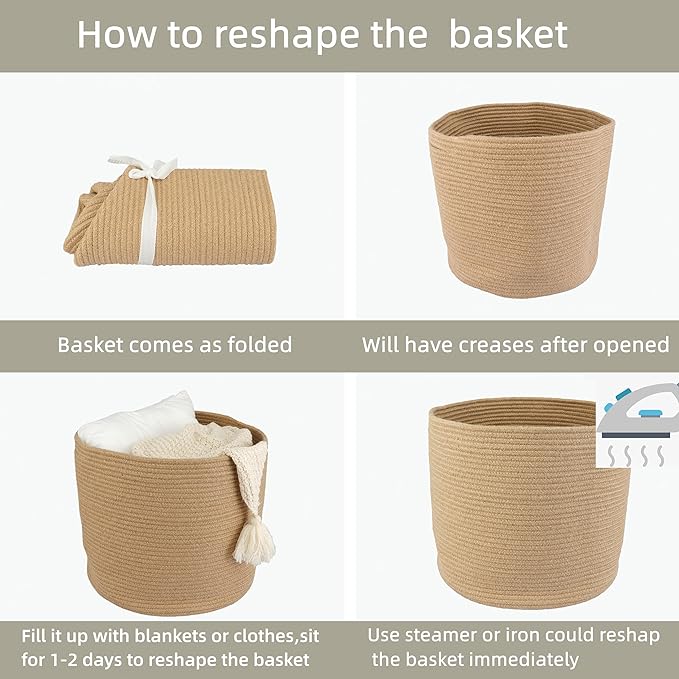 Jute Rope Basket For Girls Boys Kids 16”X14” Baby Laundry Baskets Nursery Bin Round Woven Basket Organizer For Storage Toys Blankets Shoes Clothes