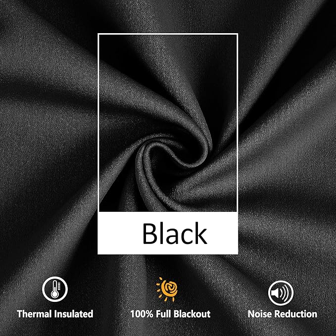 Treatmentex Pompom Blackout Curtains Bedroom Black 84 inch Length Windows Drapes Triple Weave Thermal Insulated Curtain Panels for Nursery Room Studio Hotel 52" w x2 Panels Rod Pocket