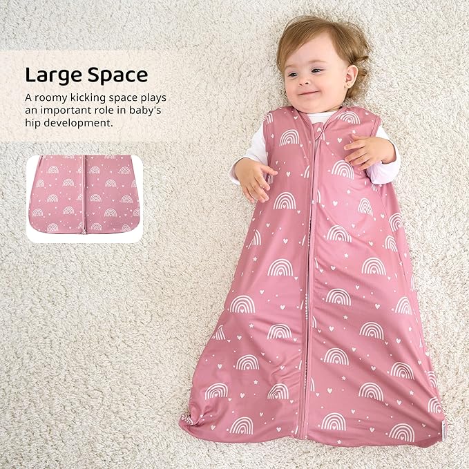 FIEMOL Baby Sleep Sack 18-24 Months, 0.5 TOG Wearable Blanket for Baby Boy and Girl, 2-Way Zipper Toddler Sleeping Bag 2 Pack, Lightweight Sleep Sacks Pink Rainbow(X-Large)