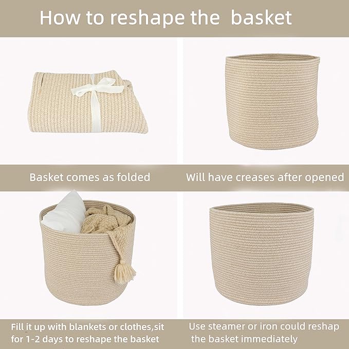 Cotton Rope Basket For Girls Boys Kids 16”X14” Baby Laundry Basket Nursery Bin Round Woven Baskets Organizer For Storage Toys Blankets Shoes Clothes oatmeal