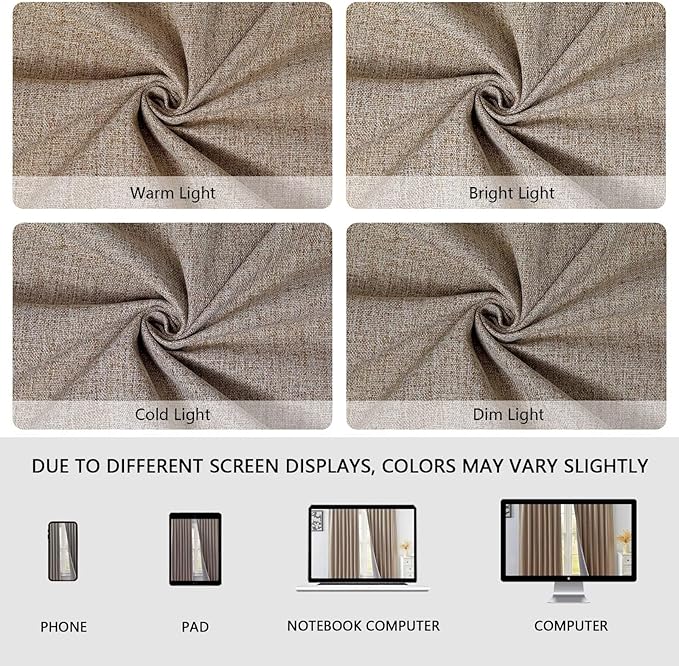 100% Blackout Curtains 90 inch Length 1 Panel Faux Linen Long Drapes for Bedroom Living Room Black Out Room Darkening Curtain Thermal Insulated Back Tab Rod Pocket(W100 x L90, Beige)